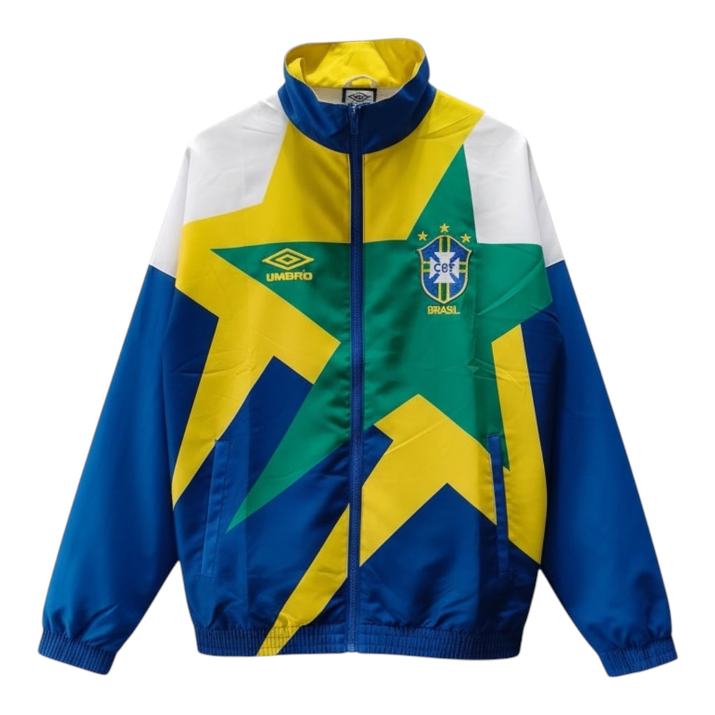 Chaqueta cortavientos retro inspirada en Brasil 93/94 – Azul/Verde/Amarillo