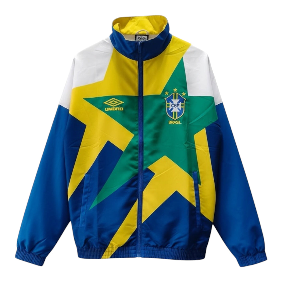 Chaqueta cortavientos retro inspirada en Brasil 93/94 – Azul/Verde/Amarillo