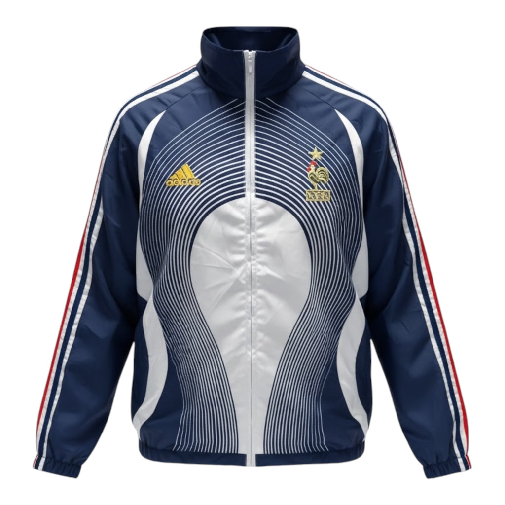 Chaqueta cortavientos retro inspirada en Francia 2006 – Azul marino/Blanco