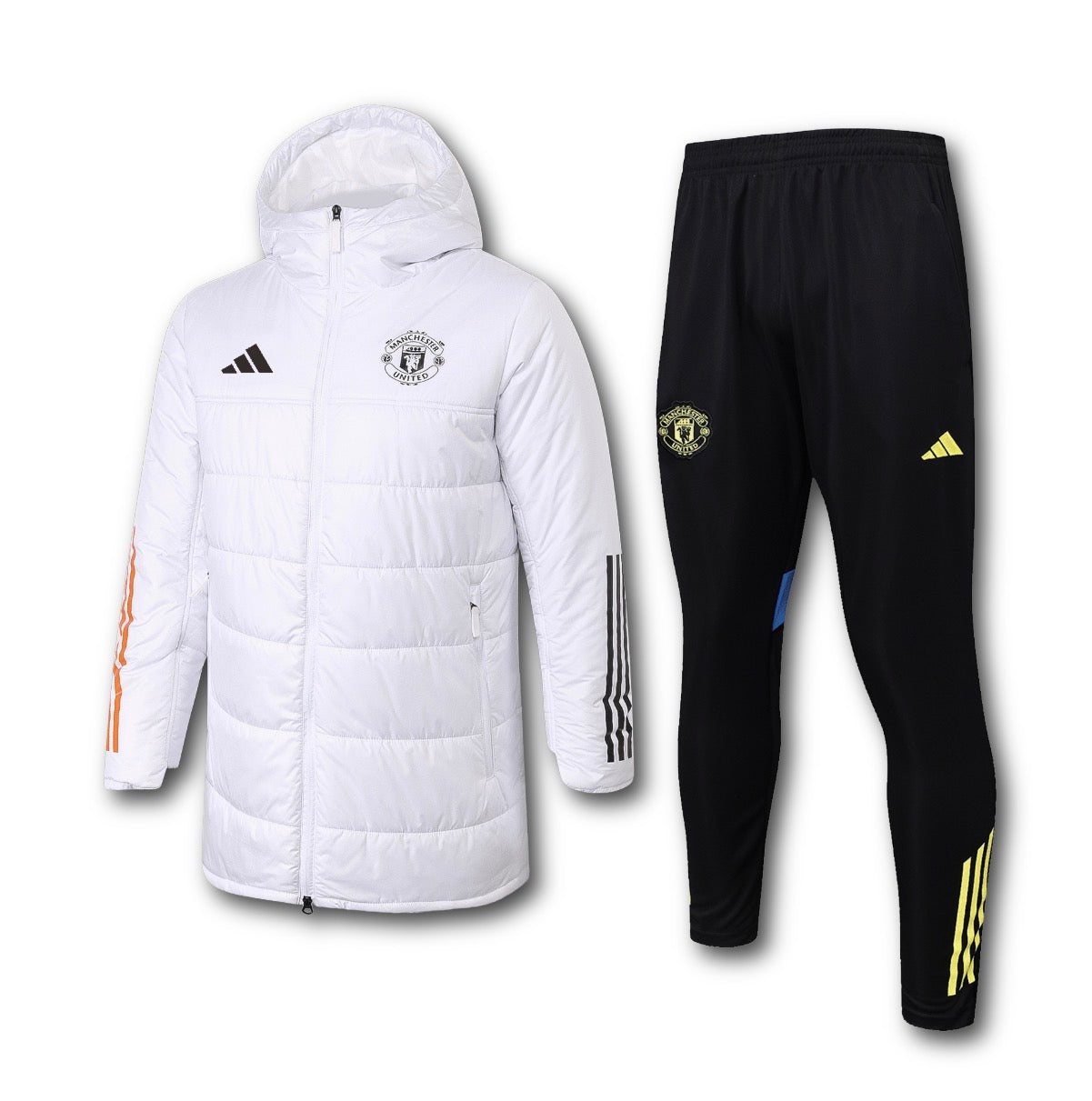 Men’s Manchester United Long Puffer Training Set White/Black/Yellow