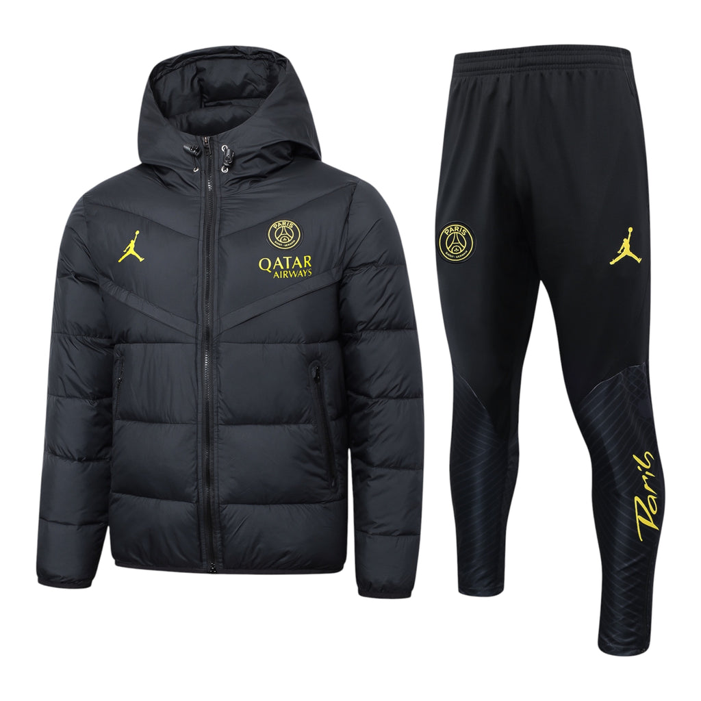 PSG Jordan Puffer Jacket & Training Pants Set – Black/Gold