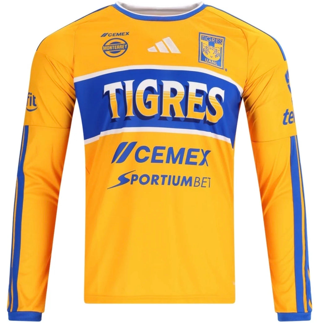 Men's Replica adidas Tigres Long Sleeve Home Jersey 26/27