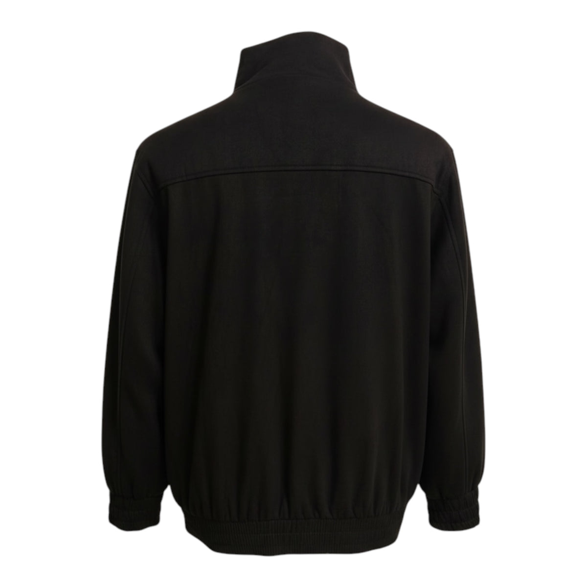 Chaqueta deportiva negra de estilo retro con cuello mao y tres rayas blancas
