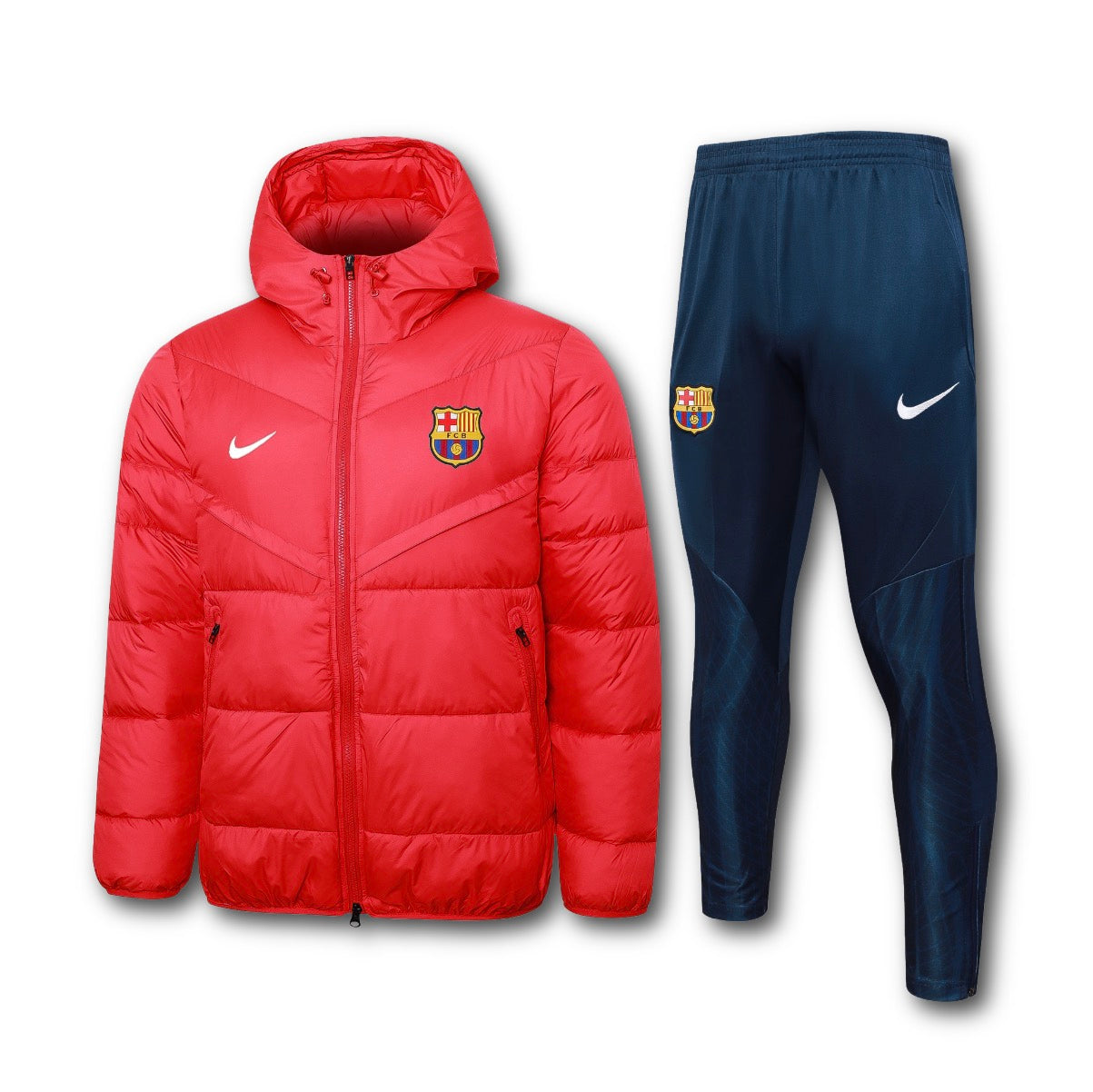 Men’s FC Barcelona Puffer Jacket Training Set Red/Navy Blue