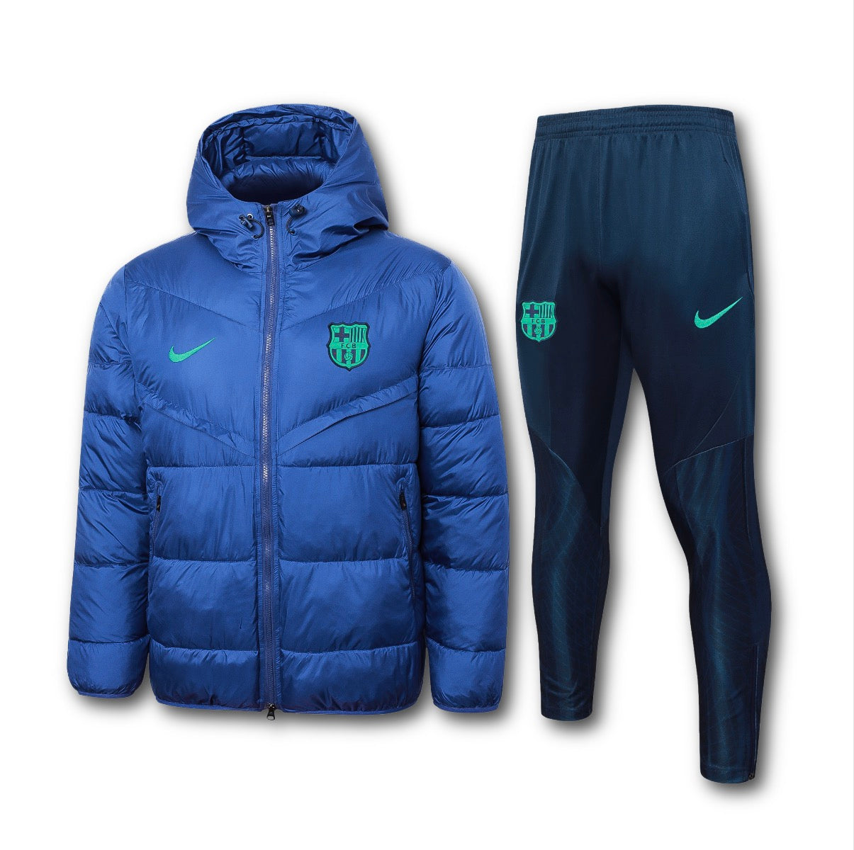 Men’s FC Barcelona Puffer Jacket Training Set Blue/Mint Green