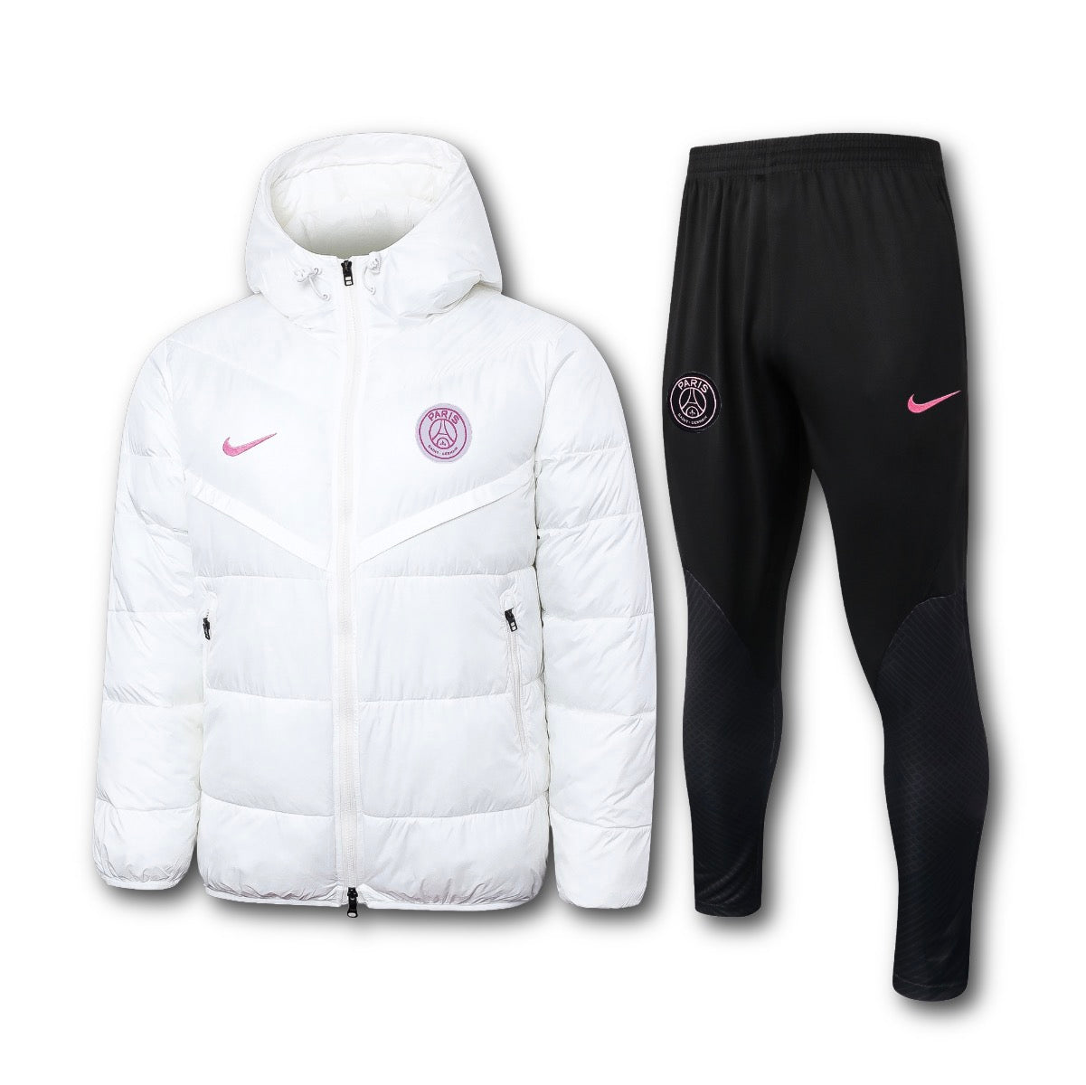 Men’s Paris Saint-Germain Puffer Jacket Training Set White/Black/Pink