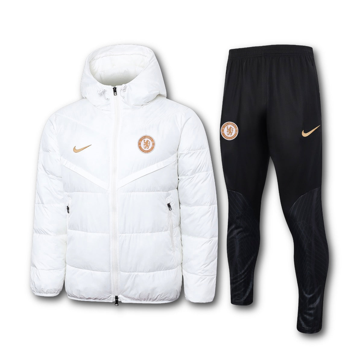 Men’s Chelsea FC Puffer Jacket Training Set White/Black/Golden