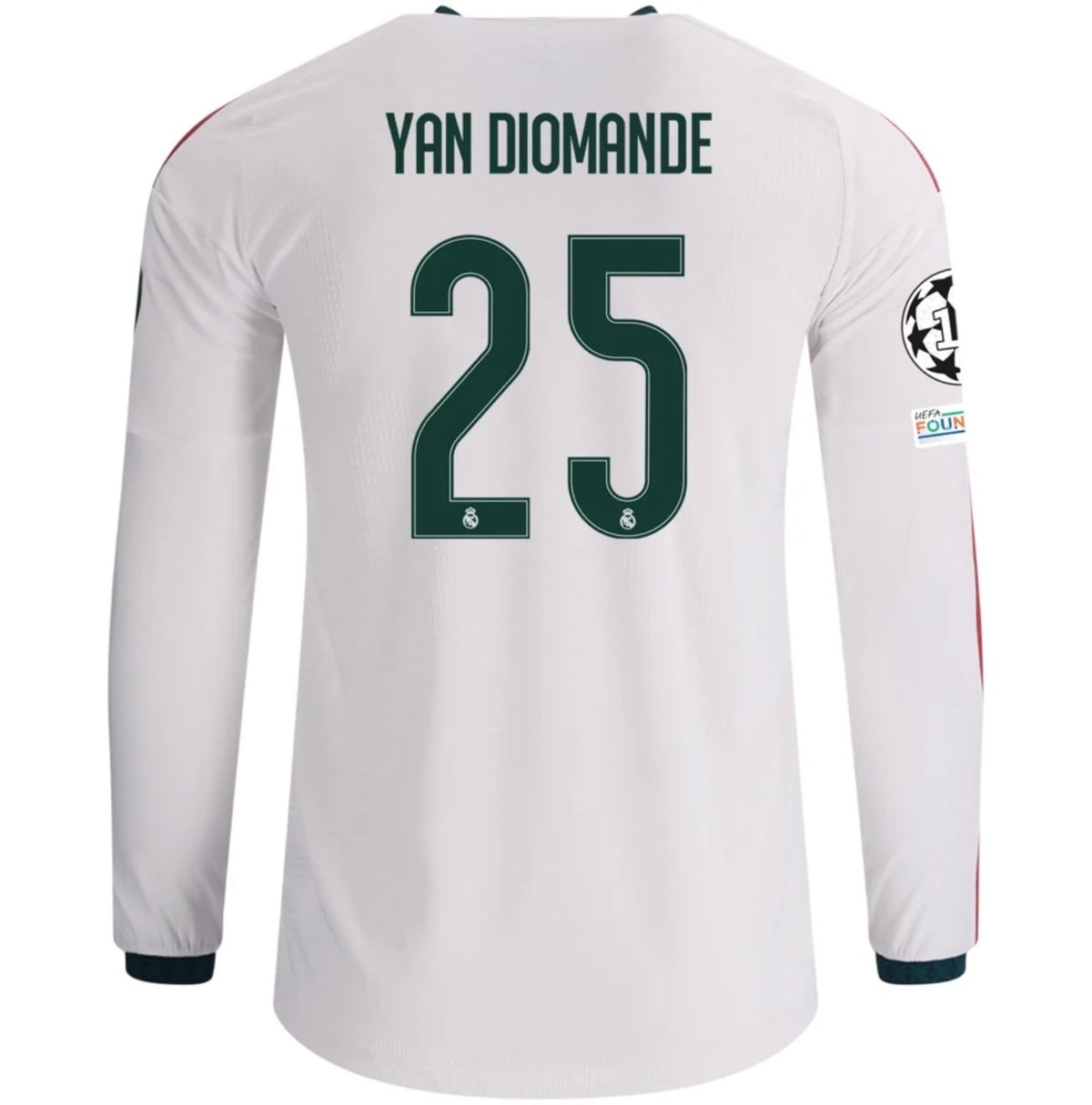 Men's Authentic adidas Yan Diomande RealMadrid Long Sleeve Home Jersey 26/27