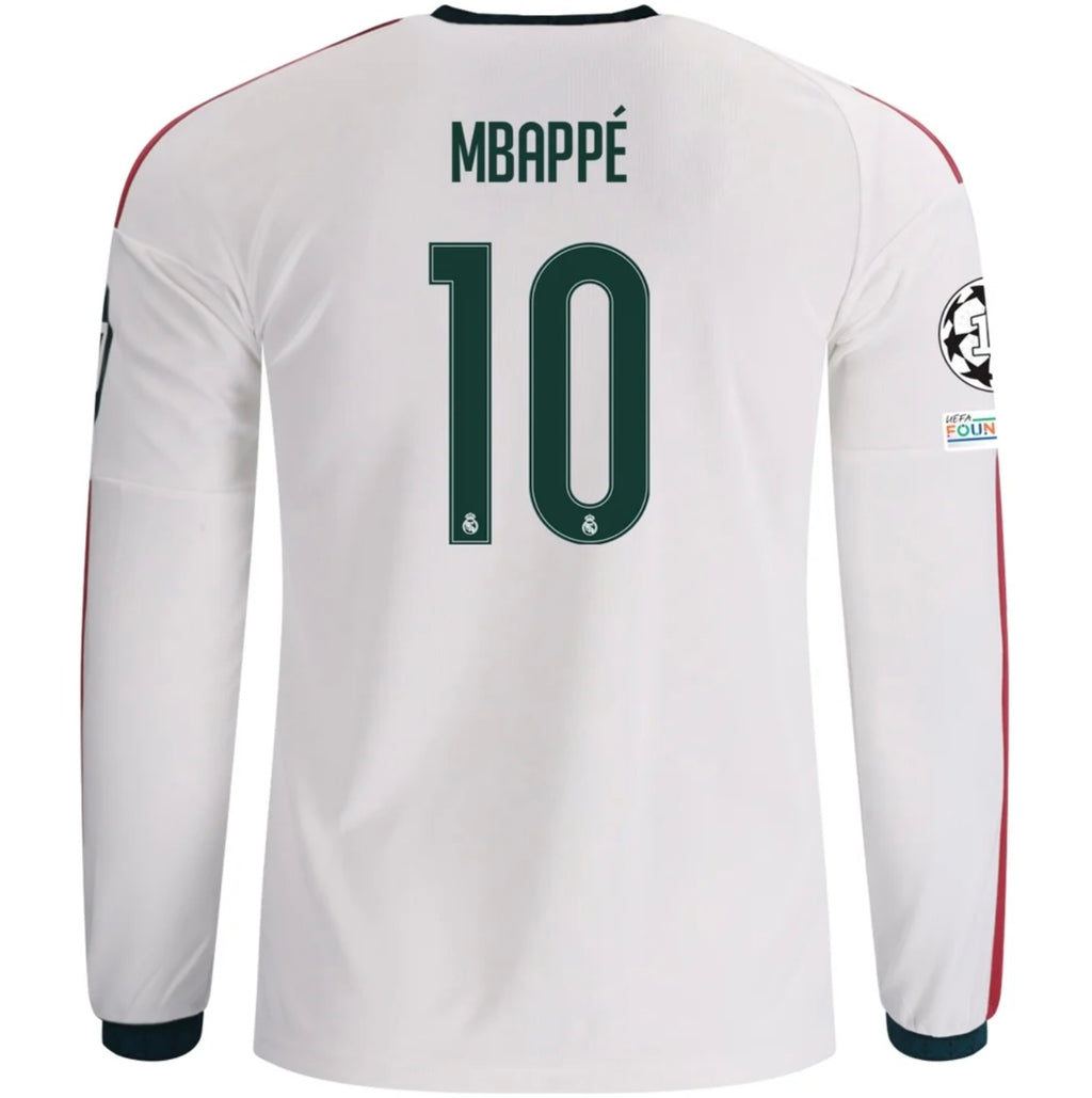 Men's Replica adidas Mbappe Real MadridLong Sleeve Home Jersey 26/27