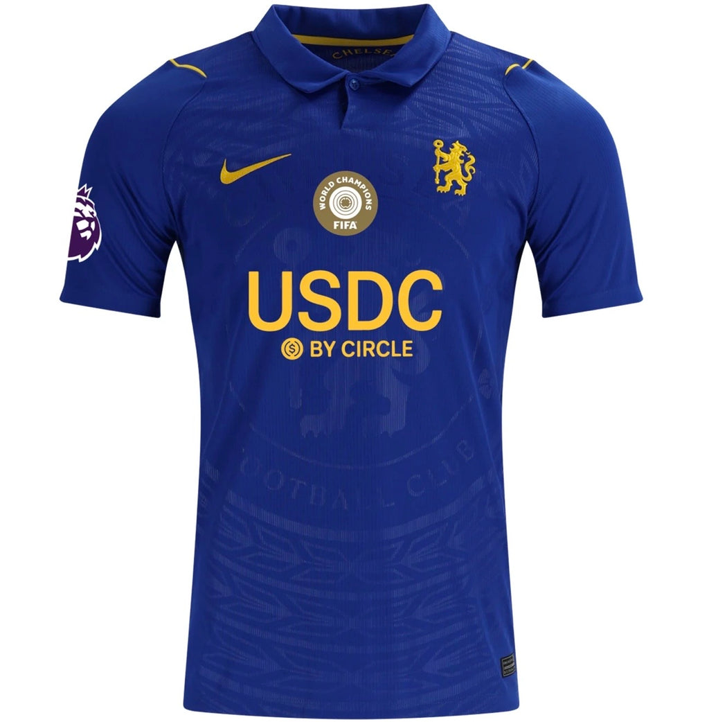 Men's Replica Nike Caicedo Chelsea Home Sponsor Jersey