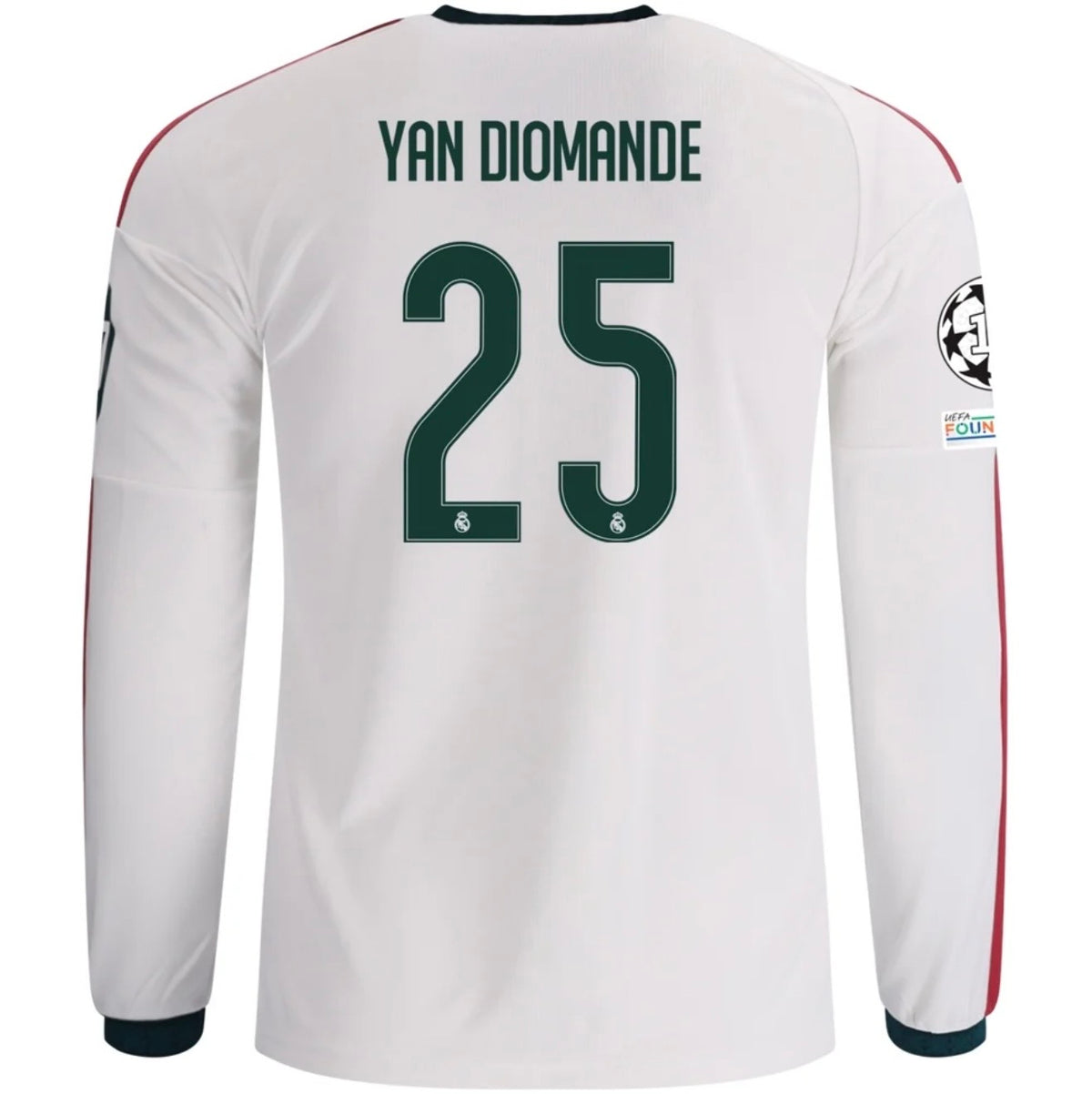Men's Replica adidas Yan Diomande Real Madrid Long Sleeve Home Jersey 26/27